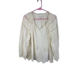 Old navy cream lacey puff sleeve long sleeve blouse size large